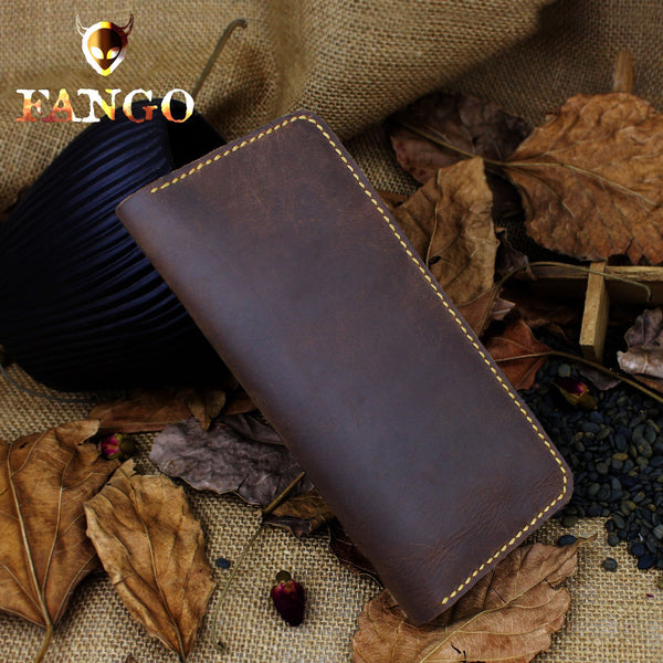 Handmade Leather Mens Cool Travel Long Wallet Card Holder Card Slim Clutch Wallets for Men - imessengerbags