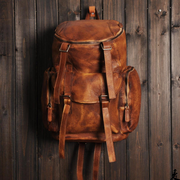 Handmade Leather Mens Cool Backpack Sling Bag Large Travel Bag Hiking Bag for men - imessengerbags