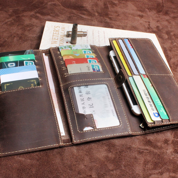 Handmade Leather Mens Wallet Cool Long Leather Wallet Clutch Wristlet Wallet for Men - imessengerbags