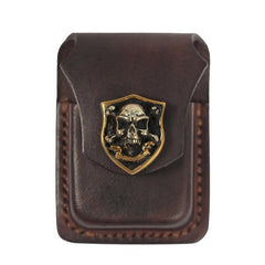 Cool Mens Leather Skull Zippo Lighter Cases with Loop Zippo lighter Holder with clips