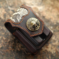 Vintage Leather Mens Skull Cool Cigarette Holder Case with lighter Holder for Men - imessengerbags