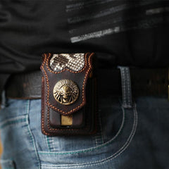 Vintage Leather Mens Skull Cool Cigarette Holder Case with lighter Holder for Men - imessengerbags