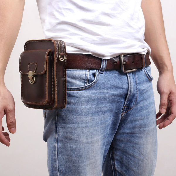 Leather Belt Pouch Mens Small Cases Waist Bag Hip Pack Belt Bag Fanny Pack Bumbag for Men - imessengerbags