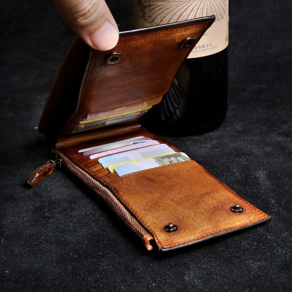 Genuine Leather Mens Cool Long Leather Wallet Card Wallet Clutch Wristlet Wallet for Men - imessengerbags