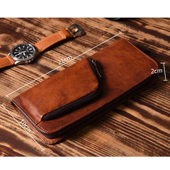 Handmade Leather Mens Cool Long Leather Wallet Zipper Phone Clutch Wallet for Men - imessengerbags