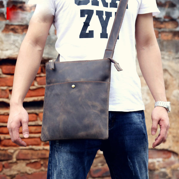 Handmade Leather Mens Cool Messenger Bag Square Bag Chest Bag Bike Bag Cycling Bag for men - imessengerbags