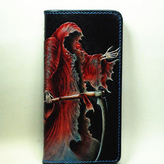 Handmade Leather The Death Tooled Mens Long Wallet Cool Leather Wallet Clutch Wallet for Men - imessengerbags