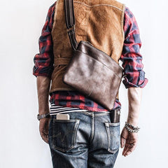 Genuine Leather Mens Cool Small Messenger Bag iPad Bag Chest Bag Bike Bag Cycling Bag for men - imessengerbags