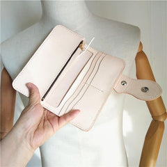 Handmade Beige Long Biker Wallets with Chain Cool Mens Leather Biker Chain Wallet