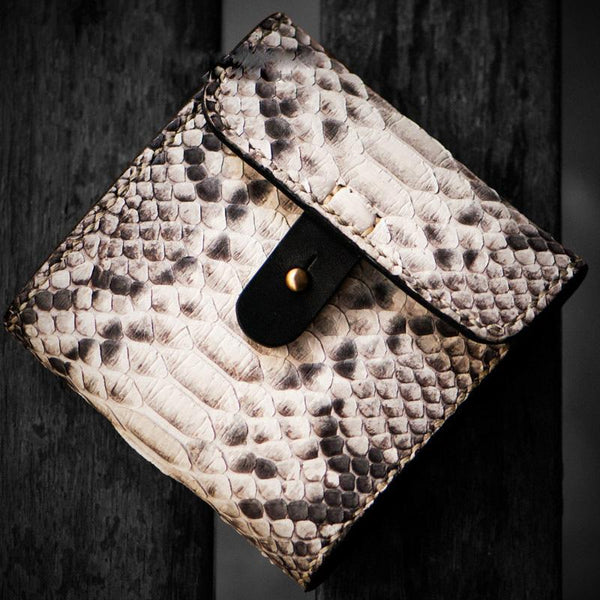 Handmade Leather Boa Skin Tooled Mens billfold Wallet Cool Slim Wallet Biker Wallet for Men - imessengerbags