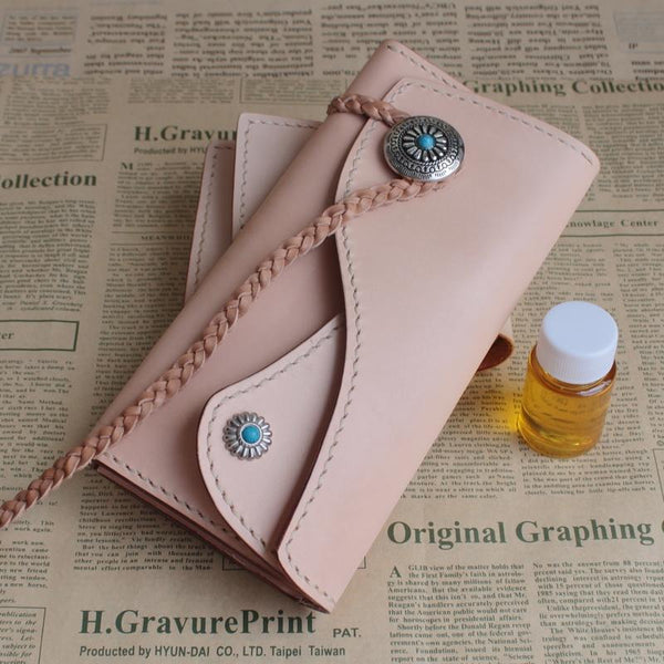 Handmade Leather Mens Clutch Long Wallets Cool Vintage Long Wallet for Women - imessengerbags