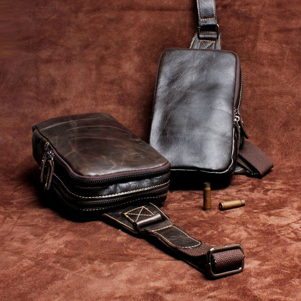 Handmade Leather Mens Cool Chest Bag Sling Bag Crossbody Bag Travel Bag Hiking Bag for men - imessengerbags