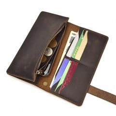 Handmade leather biker trucker wallet leather chain men Vintage Brown long wallet