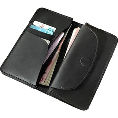 Black Leather Mens Bifold Long Wallets Personalized Handmade Black Travel Leather Wallet for Men