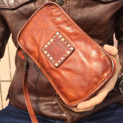 Handmade Genuine Leather Mens Clutch Cool Long Wallet Zipper Clutch Wristlet Wallet for Men - imessengerbags