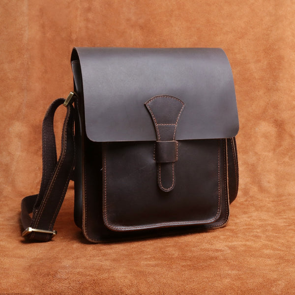 Handmade Leather Mens Cool Messenger Bag Square Bag Chest Bag Bike Bag Cycling Bag for men - imessengerbags