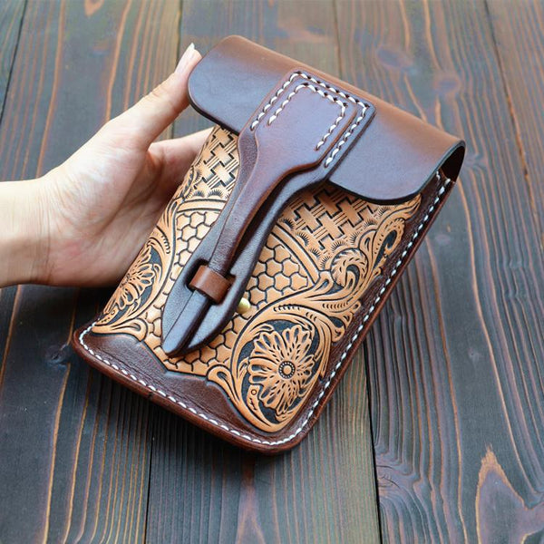 Leather Belt Pouch Mens Small Cases Waist Bag Hip Pack Belt Bag Fanny Pack Bumbag for Men - imessengerbags