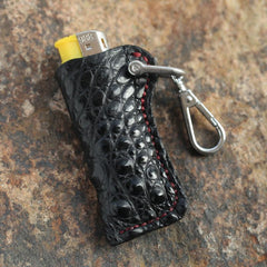 Cool Mens Leather Black disposable Lighter Case with Loop lighter Holder with clips - imessengerbags