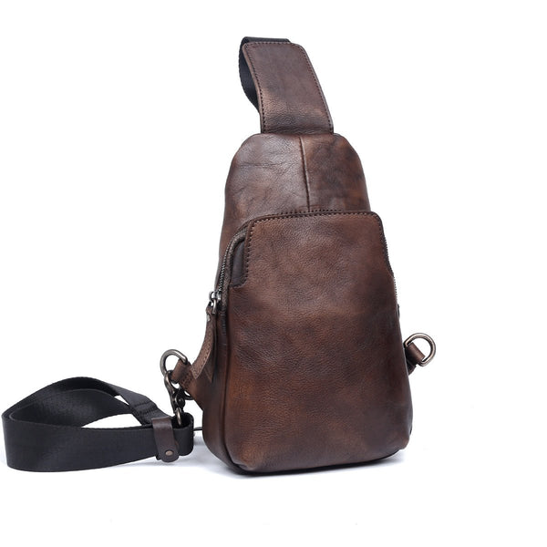 Handmade Genuine Leather Mens Cool Chest Bag Sling Bag Crossbody Bag Travel Bag Hiking Bag for men - imessengerbags