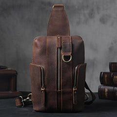 Handmade Genuine Leather Coffee Mens Cool Sling Pack Bag Crossbody Bag Chest Bag for men - imessengerbags