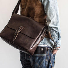 Genuine Leather Mens Messenger Bag Briefcase Laptop Bag Bike Bag Cycling Bag for men