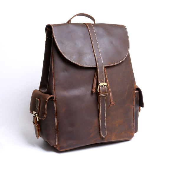 Handmade Leather Mens Cool Backpack Sling Bag Large Black Travel Bag Hiking Bag for men - imessengerbags