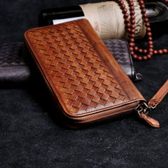 Handmade Leather Mens Cool Long Leather Wallet Card Wallet Clutch Wristlet Wallet for Men - imessengerbags