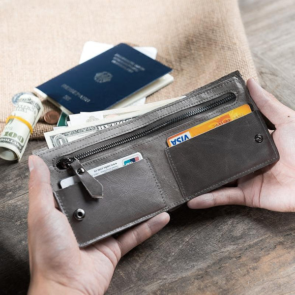 Handmade Leather Mens Cool Slim Leather Wallet Men Small Wallets Bifold for Men - imessengerbags