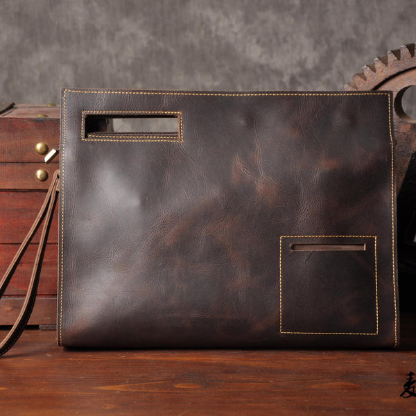Genuine Leather Mens Cool Messenger Bag Clutch Wristlet Bag Work Bag Business Bag for men - imessengerbags