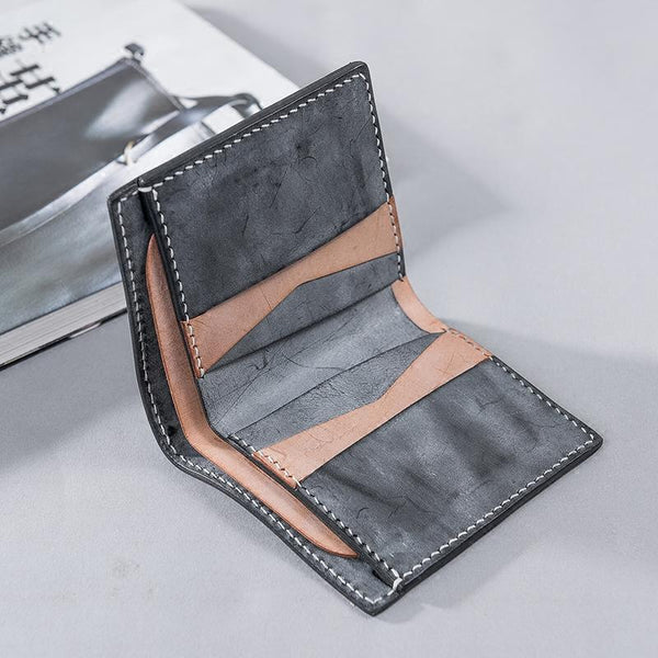 Handmade Leather Mens Cool Slim Leather Wallet Men Small Wallets Bifold for Men - imessengerbags