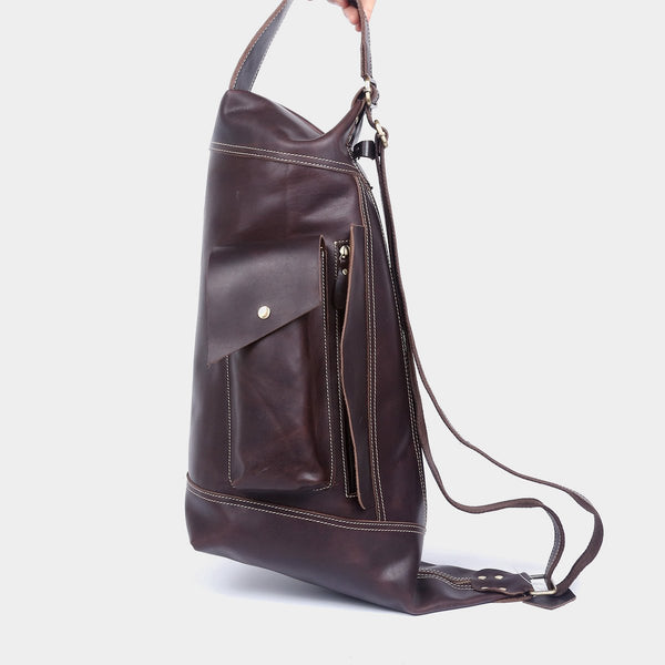 Genuine Leather Mens Cool Chest Bag Sling Bag Crossbody Bag Travel Bag Hiking Bag for men - imessengerbags