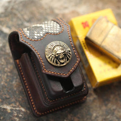 Vintage Leather Mens Skull Cool Cigarette Holder Case with lighter Holder for Men - imessengerbags