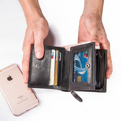 Handmade Mens Cool billfold Leather Wallet Men Small Zipper Wallets Bifold for Men - imessengerbags