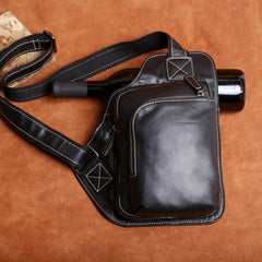 Genuine Leather Mens Cool Chest Bag Sling Bag Crossbody Bag Travel Bag Hiking Bag for men