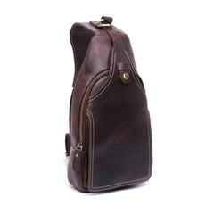 Handmade Leather Mens Cool Chest Bag Sling Bag Crossbody Bag Travel Bag Hiking Bag for men