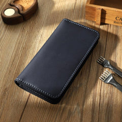 Black Leather Mens Bifold Long Wallets Personalized Handmade Black Travel Leather Wallet for Men