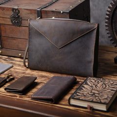 Handmade Leather Mens Clutch Cool Slim BagZipper Clutch Wristlet Wallet for Men - imessengerbags