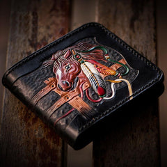Handmade Leather Fine Horse Tooled Mens billfold Wallet Cool Leather Wallet Slim Wallet for Men - imessengerbags