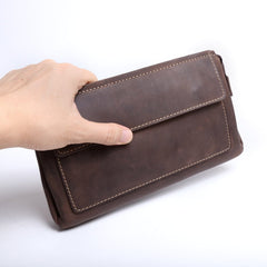 Genuine Leather Mens Cool Long Leather Wallet Zipper Clutch Wristlet Wallet for Men - imessengerbags