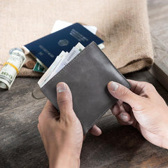 Handmade Leather Mens Cool Slim Leather Wallet Men Small Wallets Bifold for Men - imessengerbags