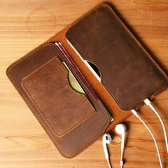 Handmade Leather Mens Cool Long Leather Wallet Slim Phone Clutch Wallet for Men