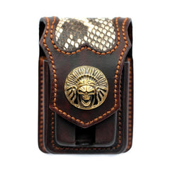 Vintage Leather Mens Skull Cool Cigarette Holder Case with lighter Holder for Men - imessengerbags