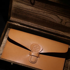 Handmade Leather Minimalist Mens Cool Long Leather iPad Bag Wristlet Clutch Wallet for Men