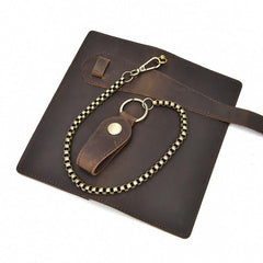 Handmade leather biker trucker wallet leather chain men Vintage Brown long wallet