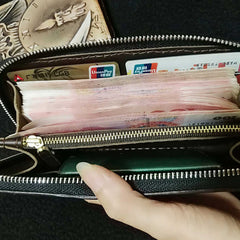 Handmade Leather Lion Tooled Mens Long Wallet Cool Leather Wallet Clutch Wallet for Men - imessengerbags