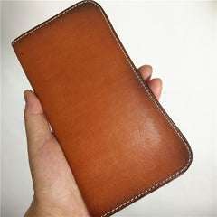 [On Sale] Handmade Vintage Mens Leather Long Wallets Bifold Long Wallet for Men