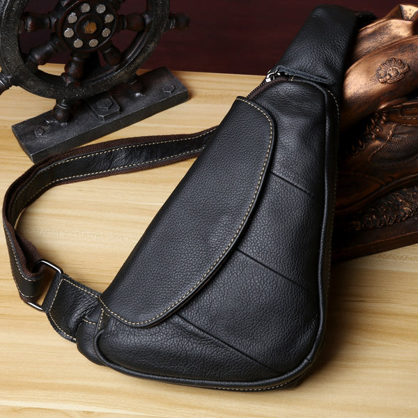 Genuine Leather Mens Cool Chest Bag Sling Bag Crossbody Bag Travel Bag Hiking Bag for men - imessengerbags