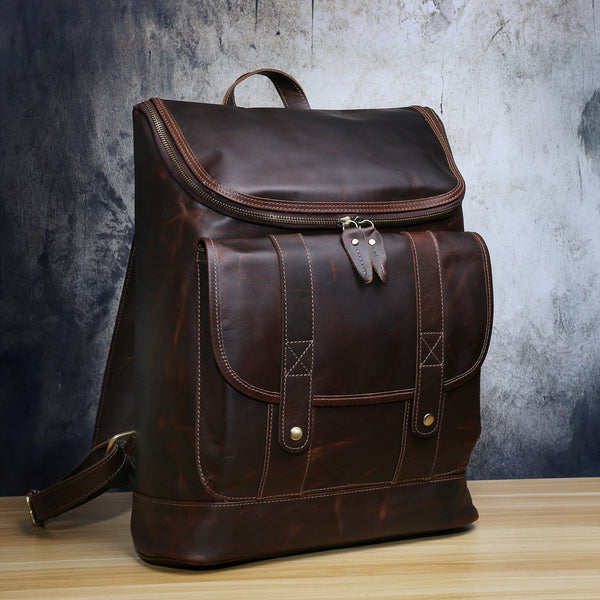 Genuine Leather Mens Cool Backpack Sling Bag Large Black Travel Bag Hiking Bag for men - imessengerbags