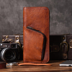 Handmade Leather Mens Cool Long Leather Wallet Zipper Phone Clutch Wallet for Men - imessengerbags