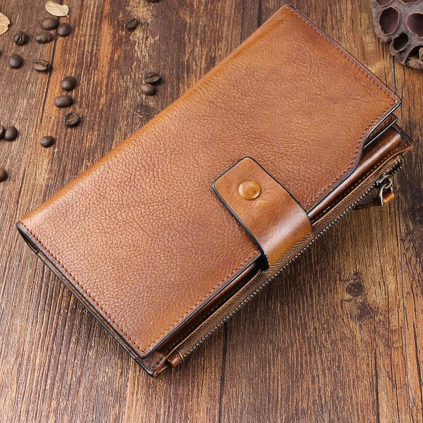 Handmade Leather Mens Cool Long Leather Wallet Wristlet Clutch Wallet for Men - imessengerbags